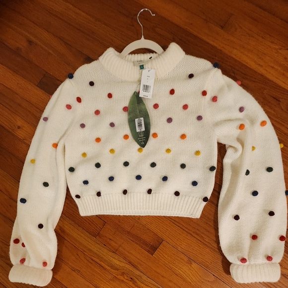 FARM Rio Sweaters - White FARM Sweater with colorful dots, size small.